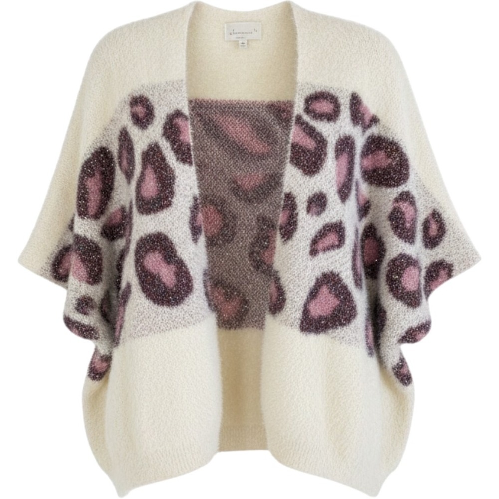 Anthropologie Kenzie Leopard Shimmer Wrap One Size Pink Metallic Poncho Sweater